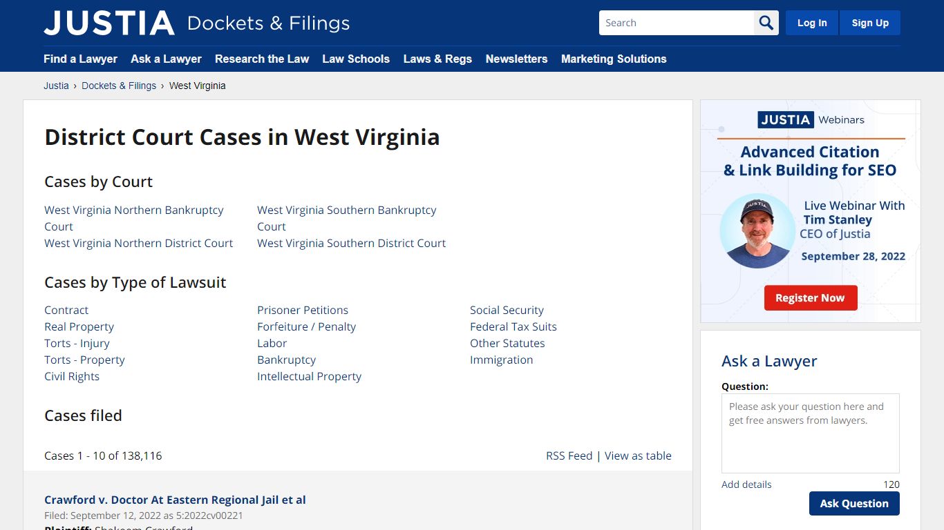 Cases, Dockets and Filings in West Virginia